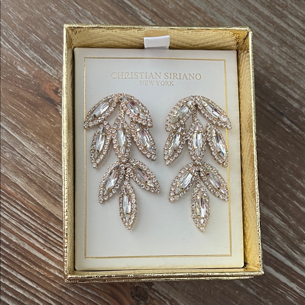 Christian Siriano Crystal Leaf Earrings